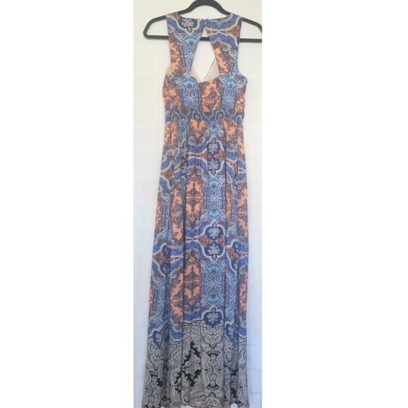 Anthropologie Maeve Medallion Maxi Dress Sz 4 Damask Silk Sleeveless Multi Blue - Picture 11 of 16